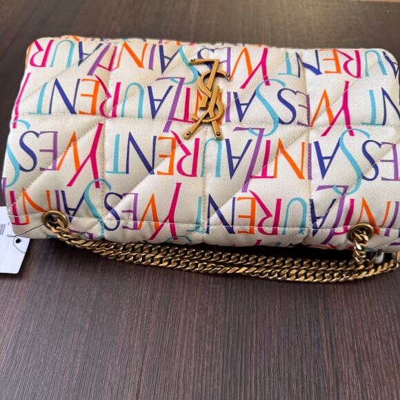 YSL Saint Laurent Jamie Medium Logo Print Quilted Silk Crossbody Handbag - Picture 5 of 13